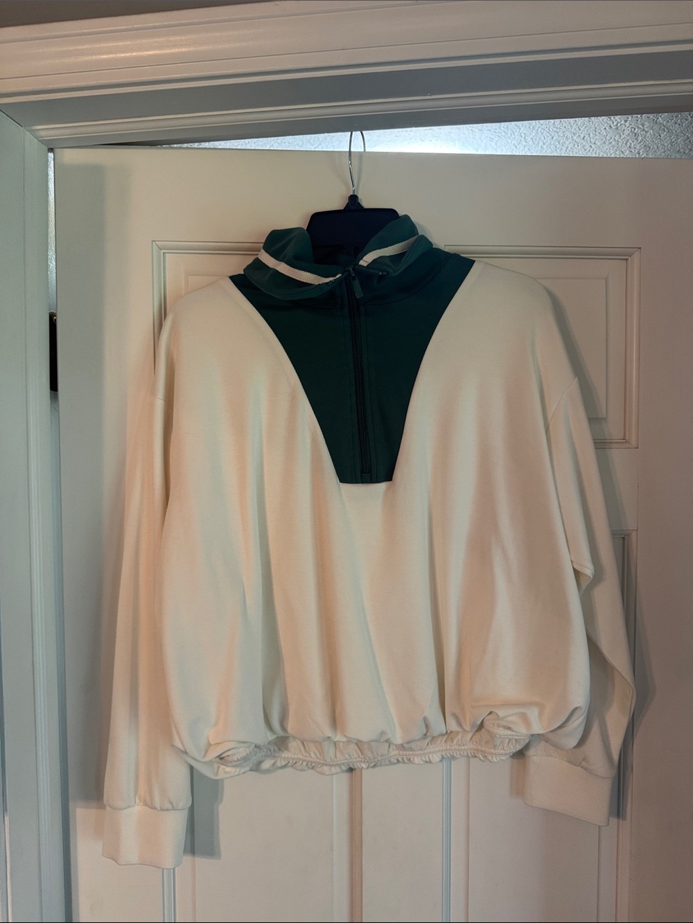 all in motion Cream Pullover with Dark Green Zip Mock Neck
